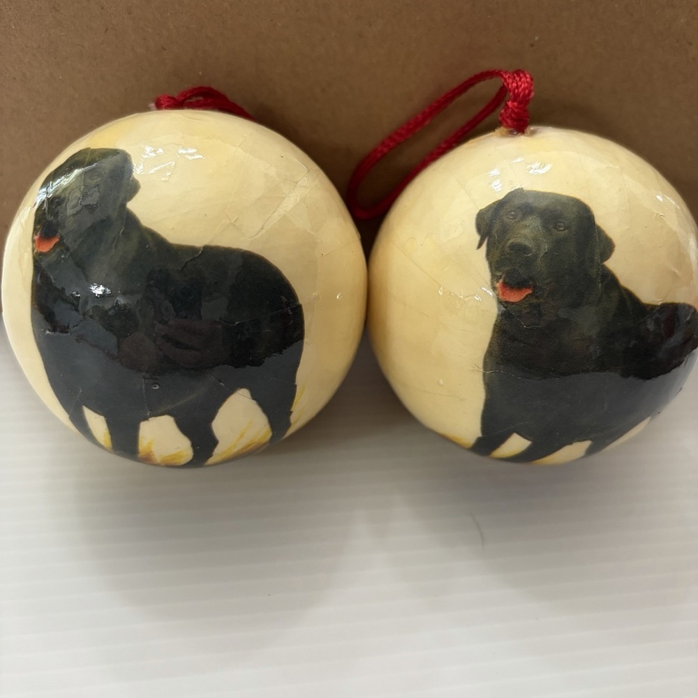 Vintage Black Labrador Retriever Christmas Ornament Set Of 2 Holiday Decor
